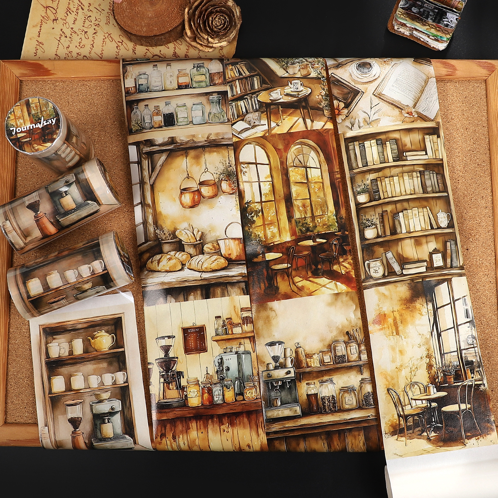 와시 테이프 - 80mm*198cm 빈티지 커피 원두 가게 꽃무늬