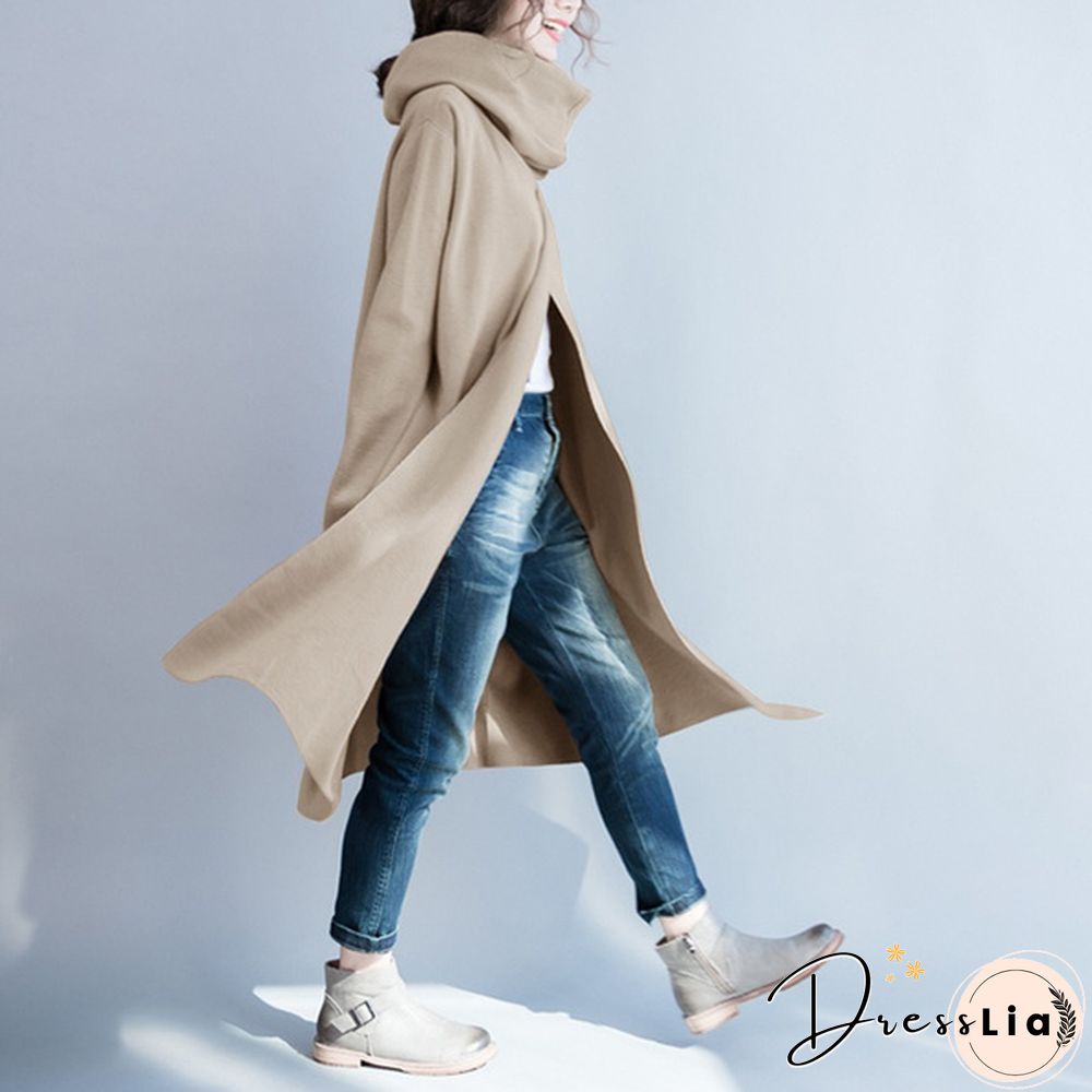 ZANZEA Womens Fashion Loose High Neck Long Sleeve Solid Color Casual Split Coat Jackets Oversize Jumper Cape Cloak Plus Size