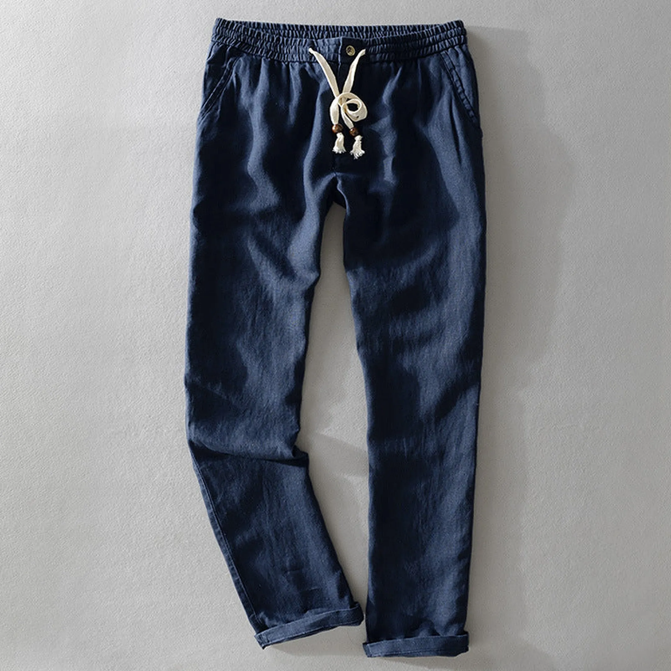Men's Linen Blend Trousers &ndash; Relaxed Drawstring Summer Trousers