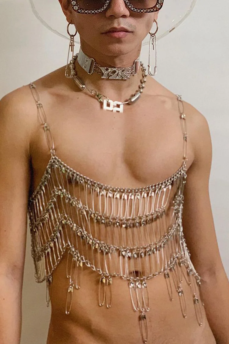 Metallic Hollow Body Chain Crop Top