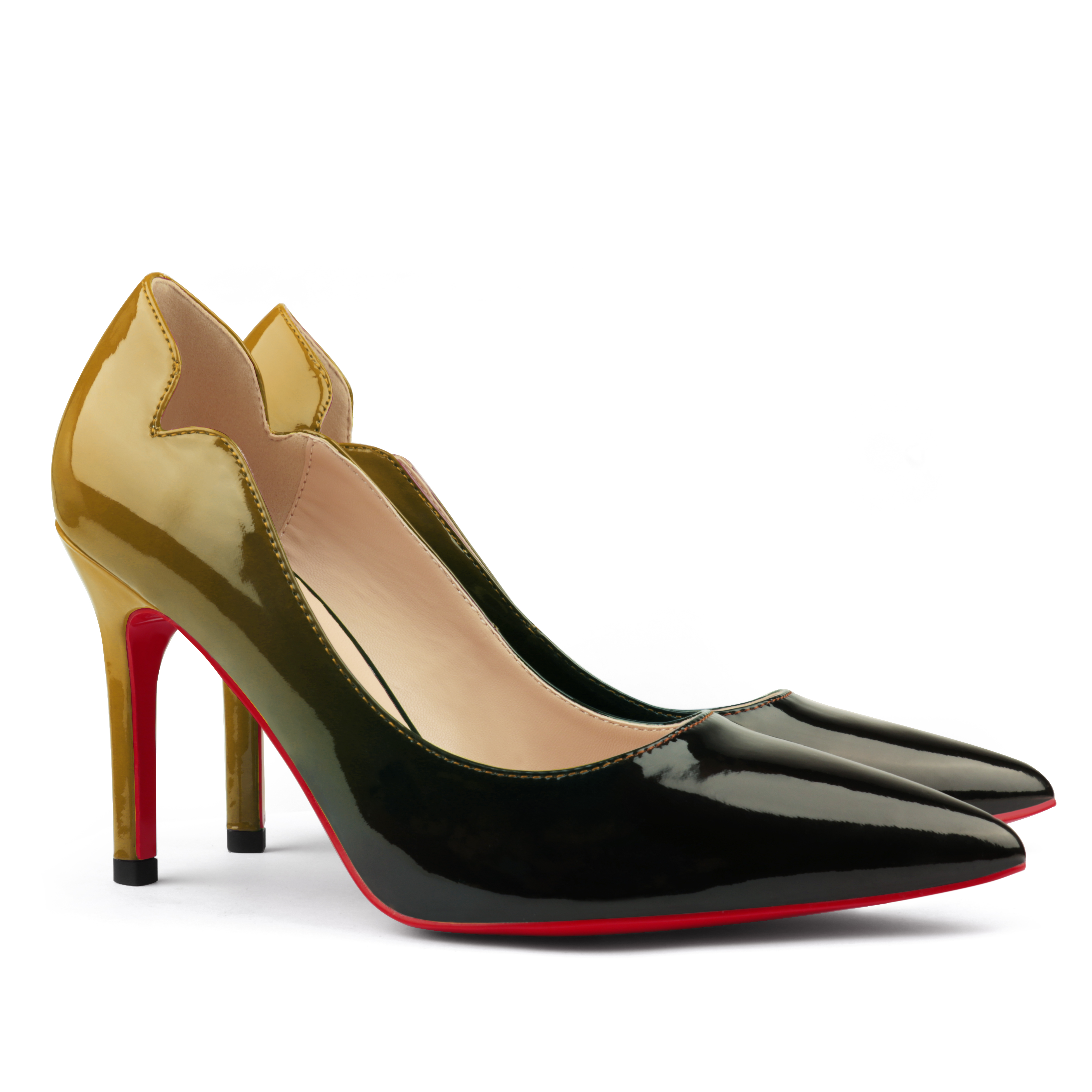 90mm Women's Pointed Toe Kitten Heels Chick Red Bottom Stiletto Gradient Pumps-MERUMOTE