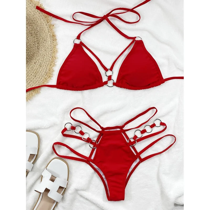 Peachtan Sexy halter bikini set Solid swimsuit 2022 new bathing suits swimwear conjunto biquinis feminino trajes de ba&ntilde;o mujer
