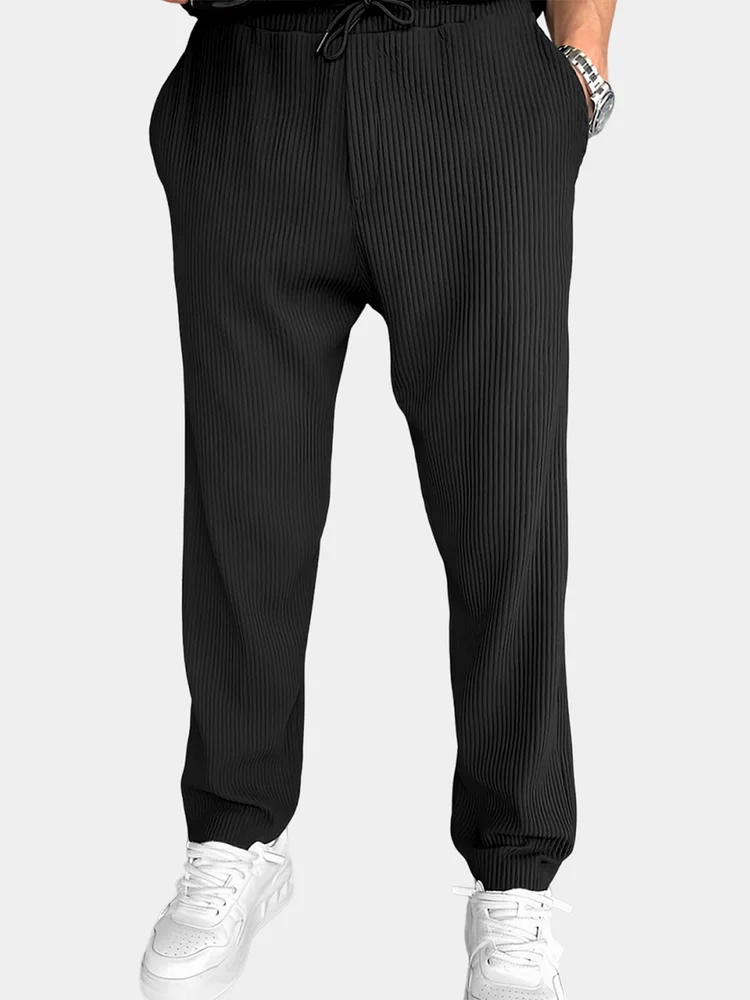 Men's Casual Loose Straight Pants Drape Striped High Waist Wide Leg Pants Trousers