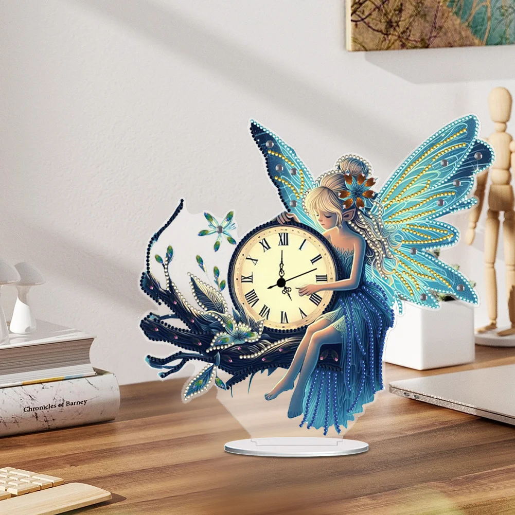 Acrylic Special Shape Fairy Diamond Painting Clock Ornaments Kit for Home Decor
