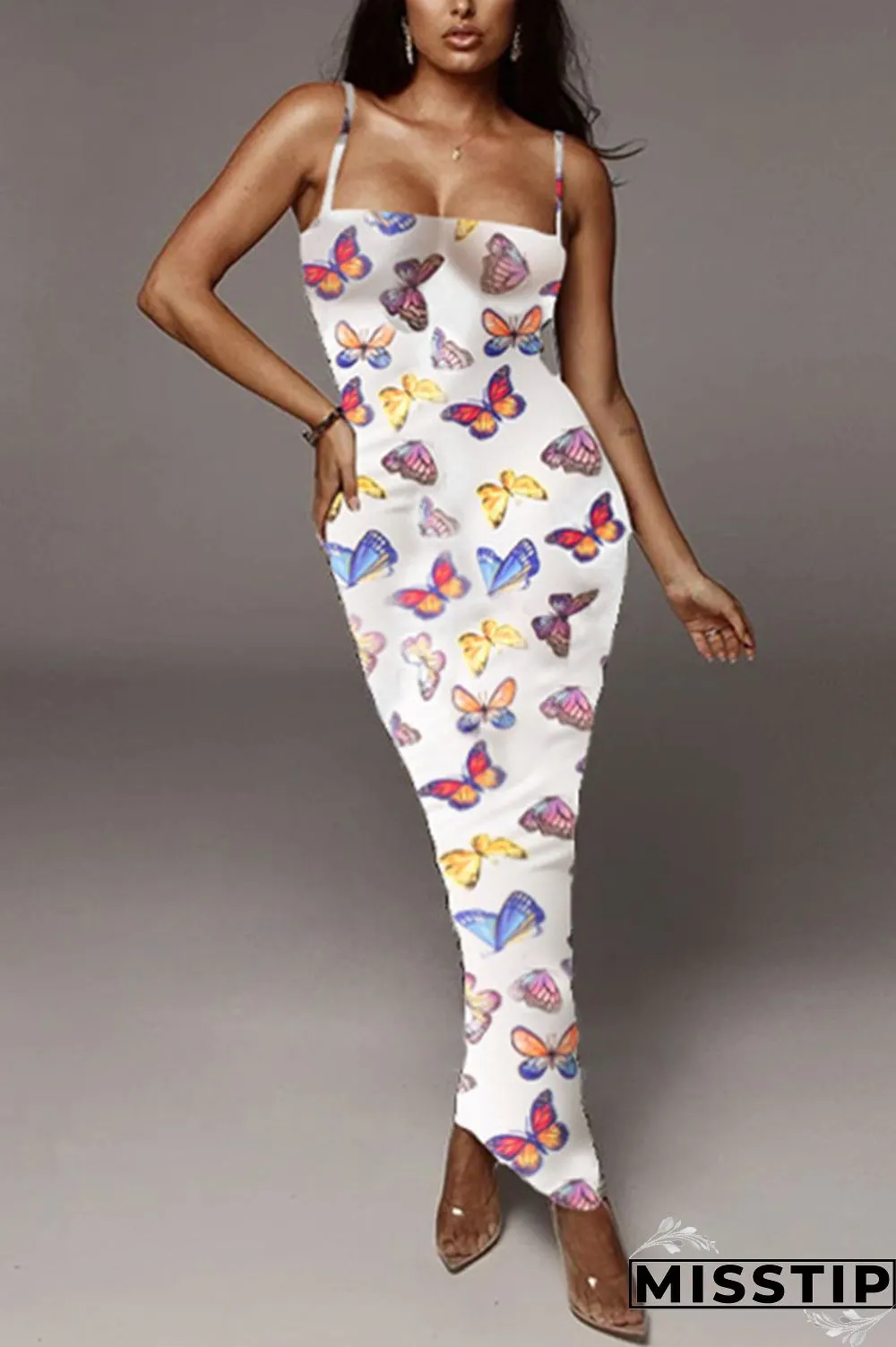 Butterfly Sexy Fashion Printed Sling Long Dress