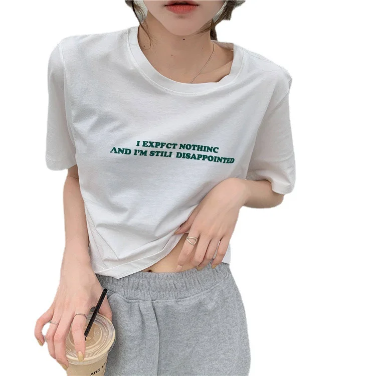 Brownm Brownm Summer Korean Version Of The New Loose Short Style Careful Machine Crop Letter Print Super Fire Short-Sleeved T-Shirt Jacket Women