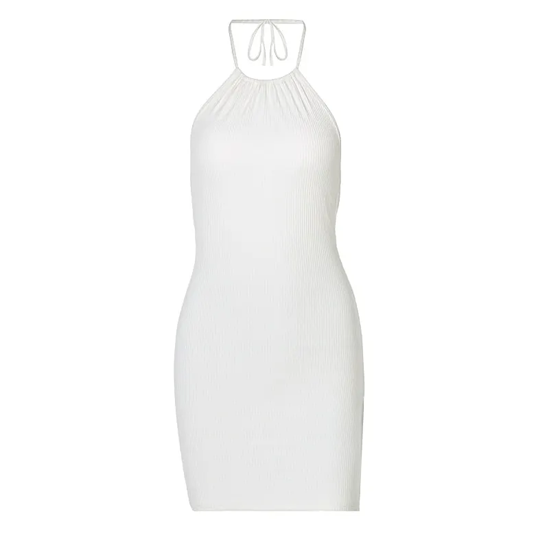 Hawthaw Women Summer Sexy Halter Bodycon Backless Party Club Package Hip Mini Dress Sundress 2021 Female Clothing Streetwear