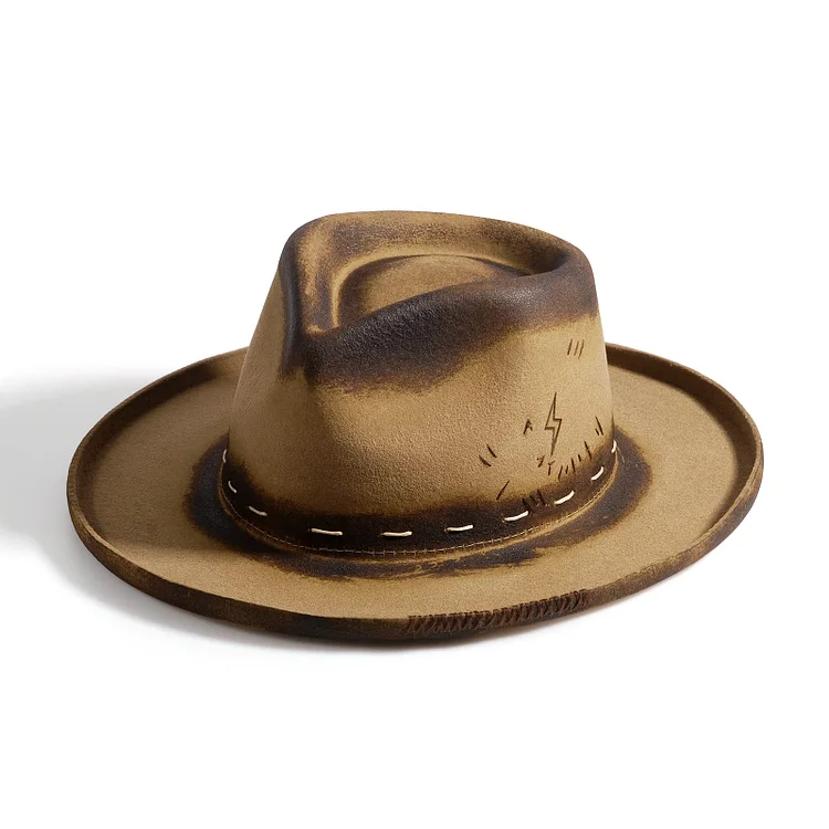 Hats Vintage Fedora Firm Wool Felt Panama Hat Lining Distressed/Burned Handmade I
