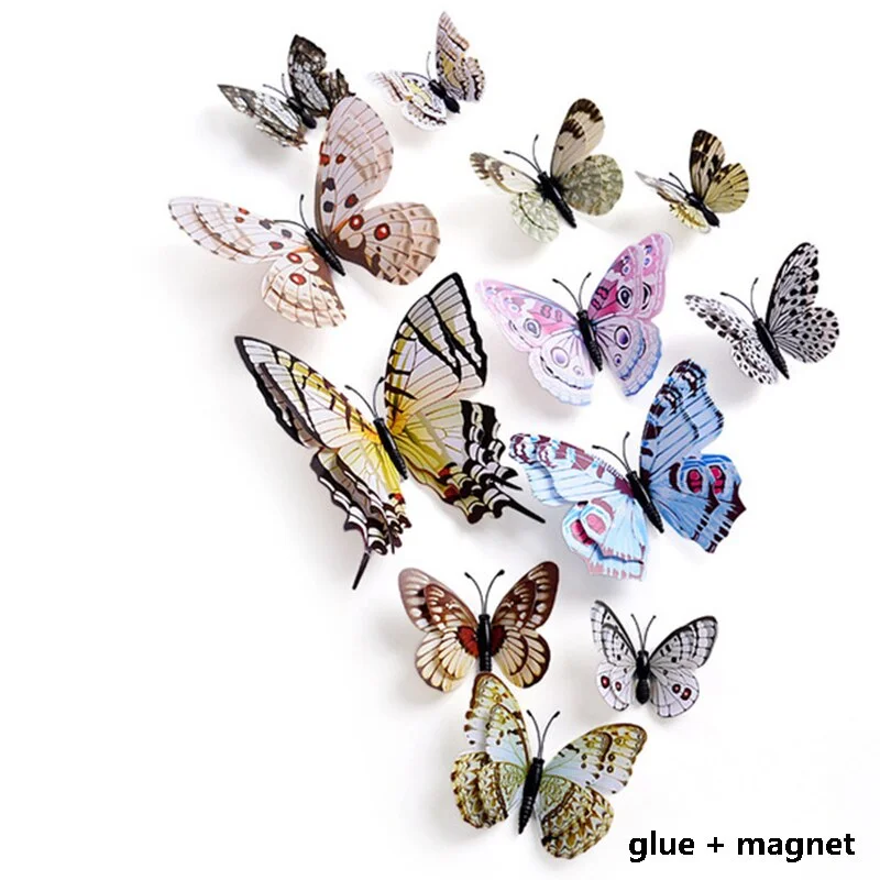 12Pcs 3D Double Layer Butterfly Wall Sticker on The Wall for Home Decor DIY Butterflies Fridge Magnet Stickers Room Decoration