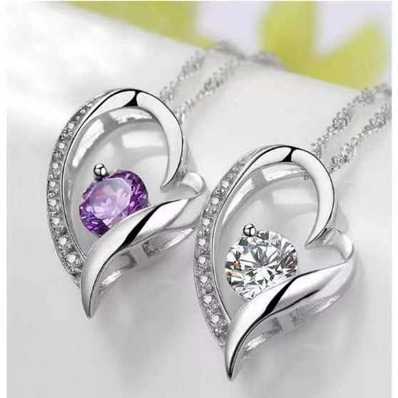 Titanium Steel Copper Plating Heart Shape Zircon Pendant Necklace