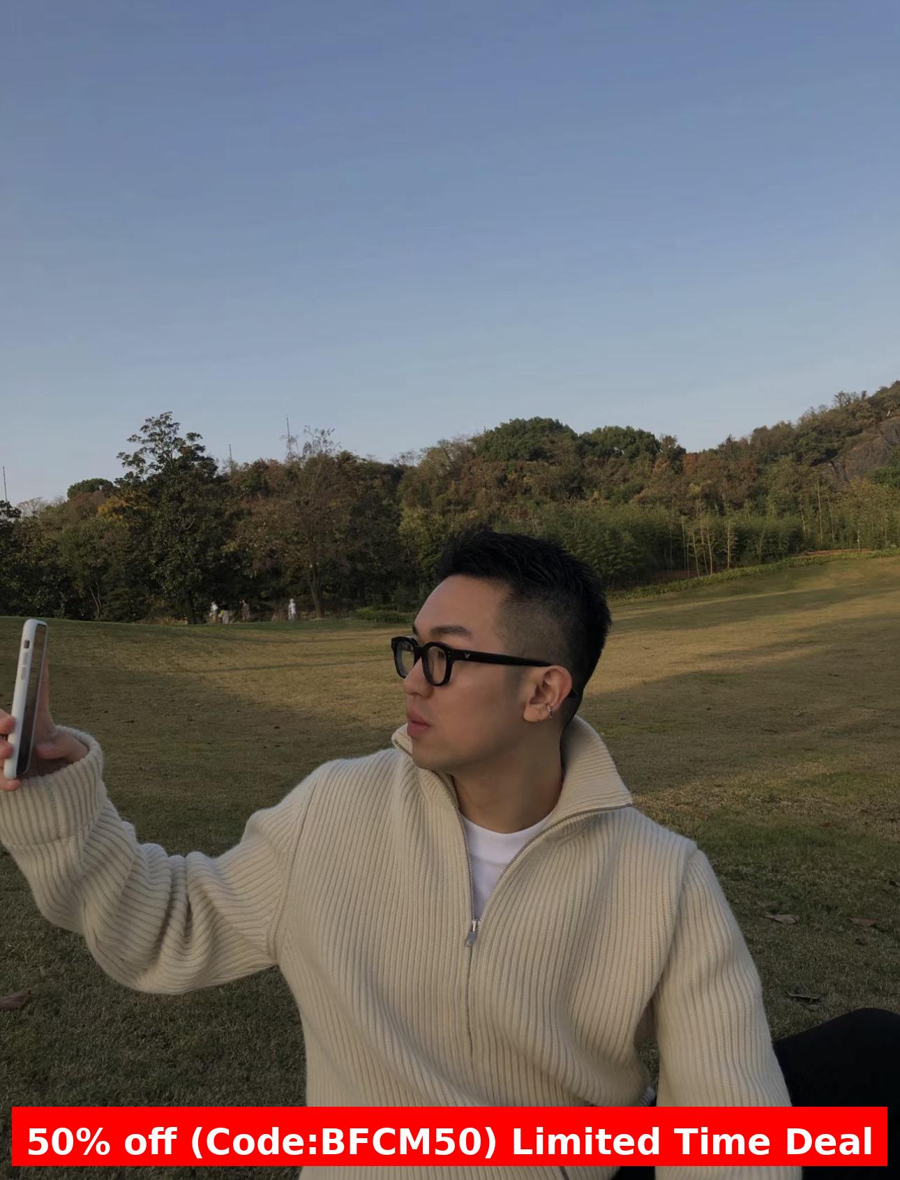 Aonga winter outfits men Turtleneck Zipper Wool Cardigan Sweater Clean Fit Style Casual Solid Color Couple Coat aonga