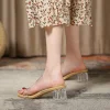 Woman's Elegant Simple Crystal Clear Low Heel Sandals