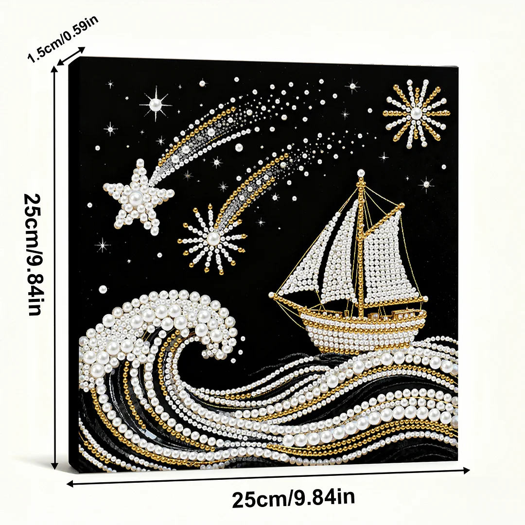 Sailboat DIY Pearl Diamond Art Kit for Adults Home Decor 25x25cm With Frame