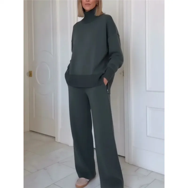 Women Long Sleeve Sweater and Wide Leg Pants Matching Loungewear Set