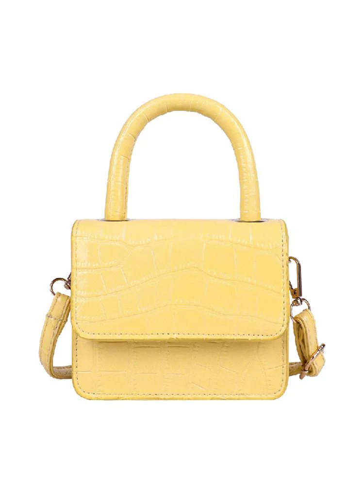 Women Leather Mini Shoulder Handbags Flap Messenger Crossbody Bags (Yellow)