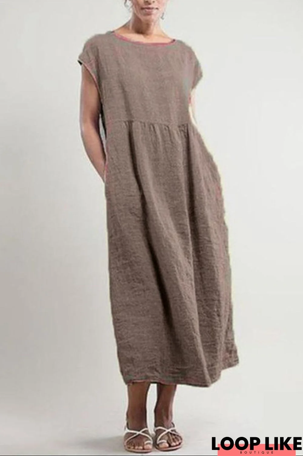 Casual Solid Crew Neck Midi Dress