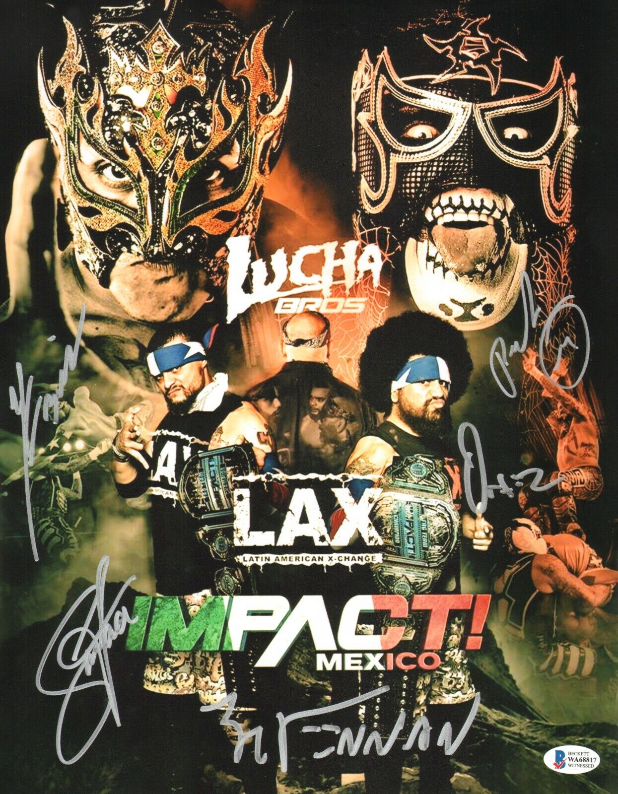 Pentagon Jr Rey Fenix Konnan Ortiz Santana Signed 11x14 Photo Poster painting BAS COA AEW Impact