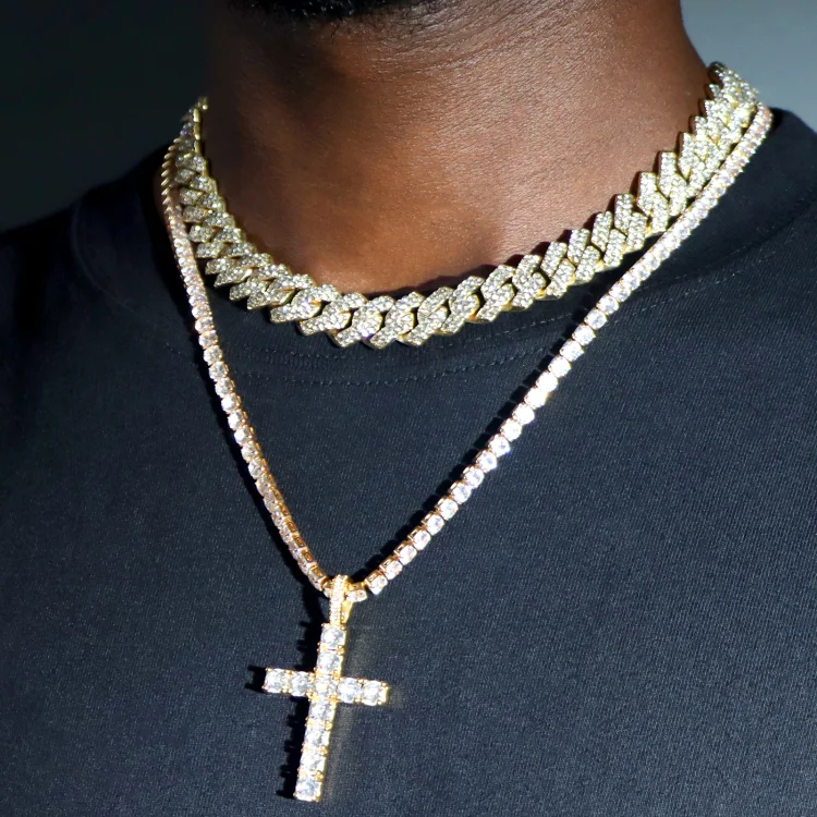 Hip Hop Iced Out Cross Pendant Men Necklace-VESSFUL