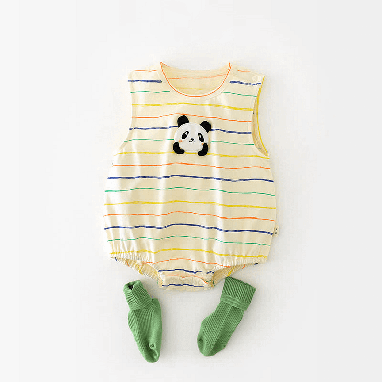 Baby Panda Striped Sleeveless Bodysuit
