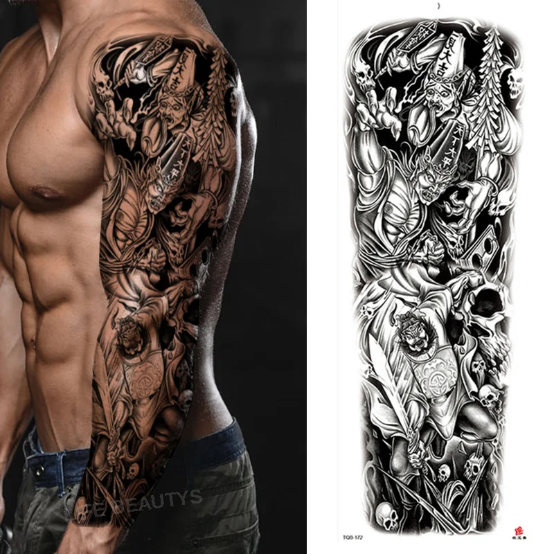 Sdrawing Arm Sleeve Tattoo Lion Crown King Rose Waterproof Temporary Sticker Wild Wolf Tiger Men Full Skull Totem Tatoo