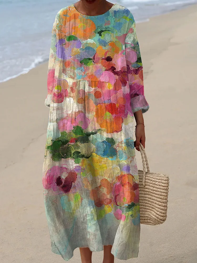 Women's Vintage Flower Art Print Casual Dress