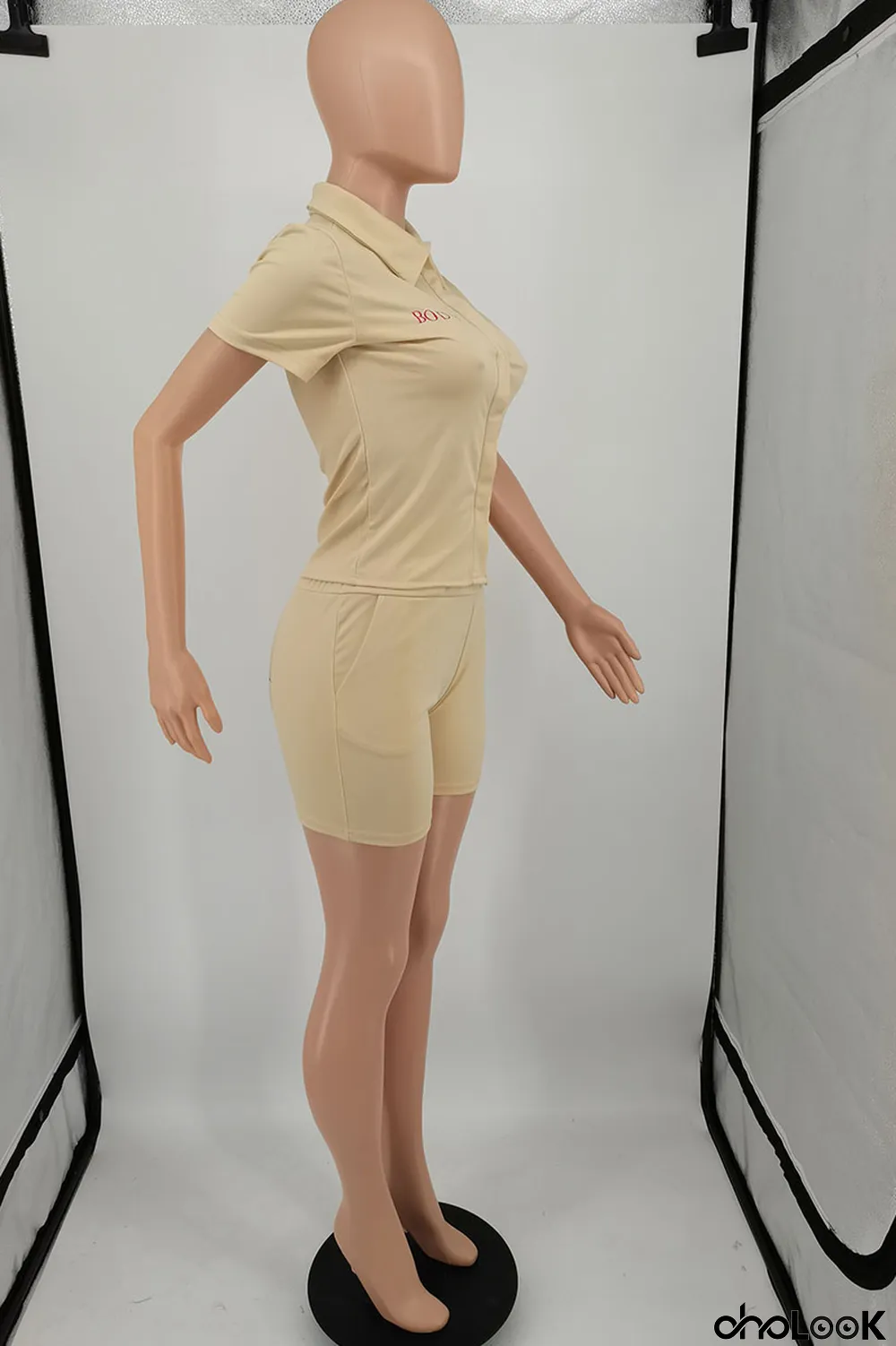 Water Blue Casual Print Letter Turndown Collar Short Sleeve Two Pieces