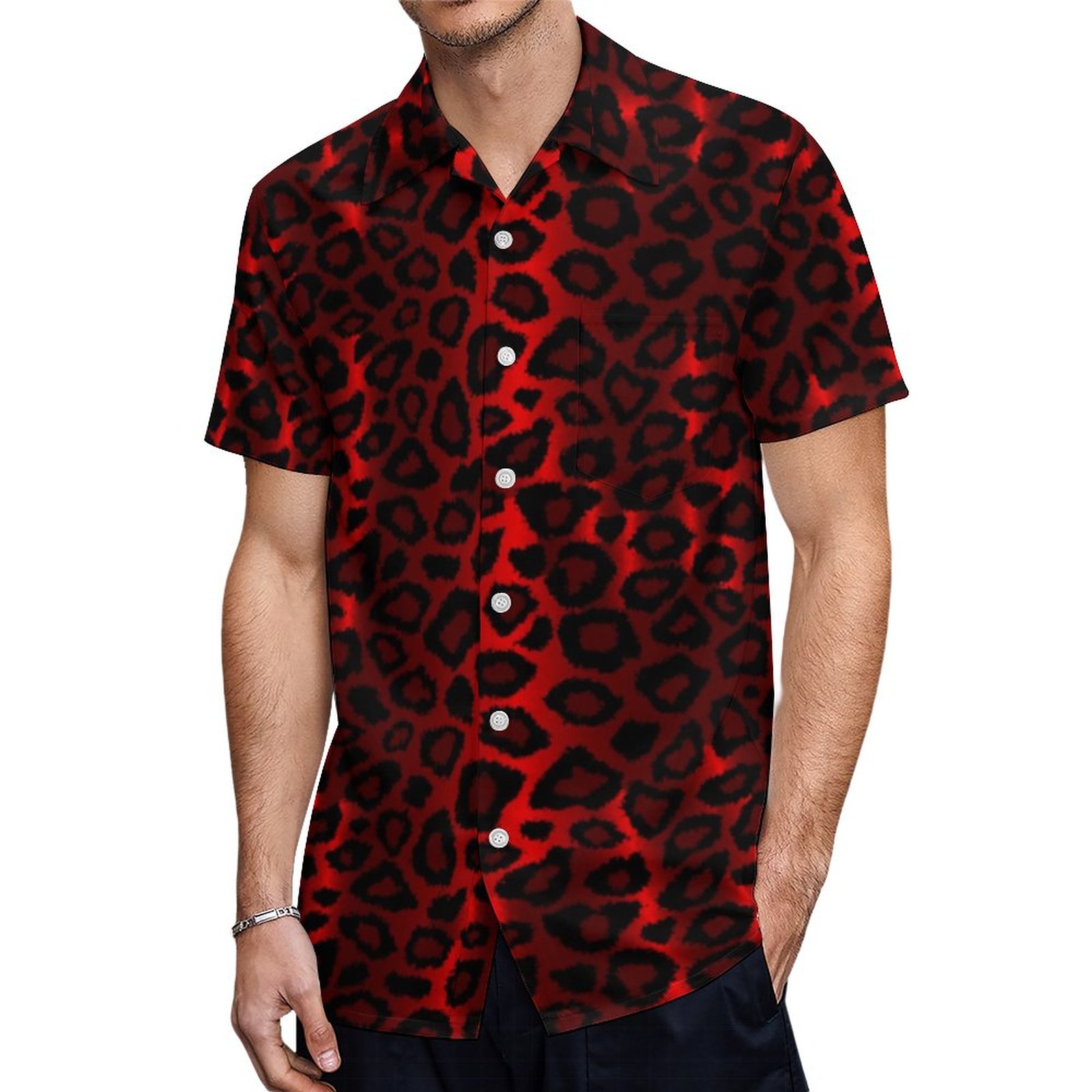 Dark Red Leopard Animal Print Hawaiian Shirt Mens Button Down Plus Size Tropical Hawaii Beach Shirts