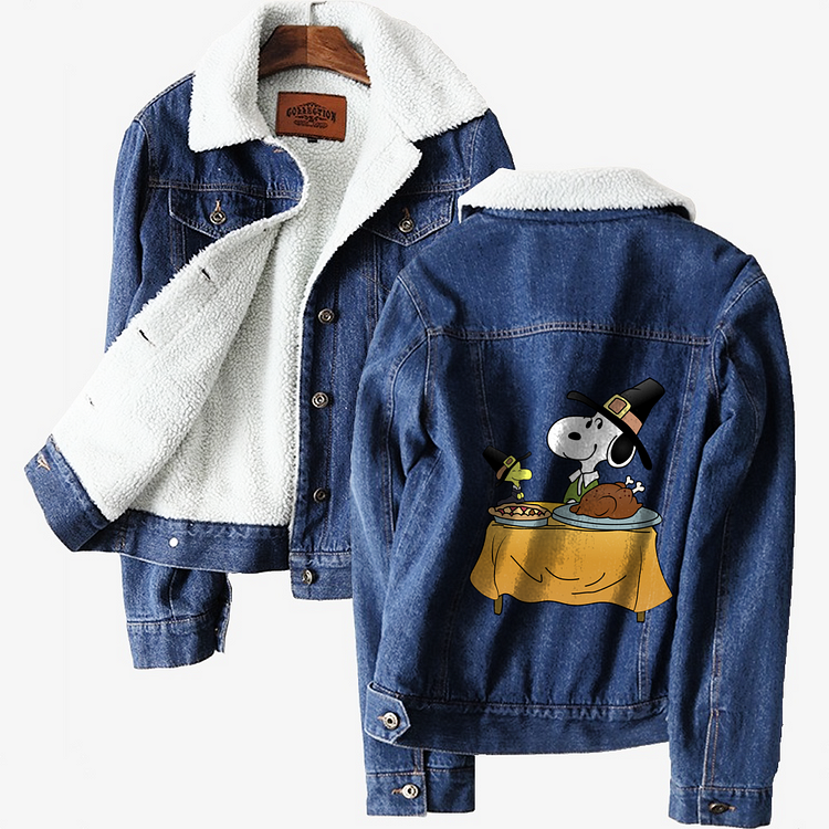 Snoopy With Turkey, Thanksgiving Classic Lined Denim Jacket