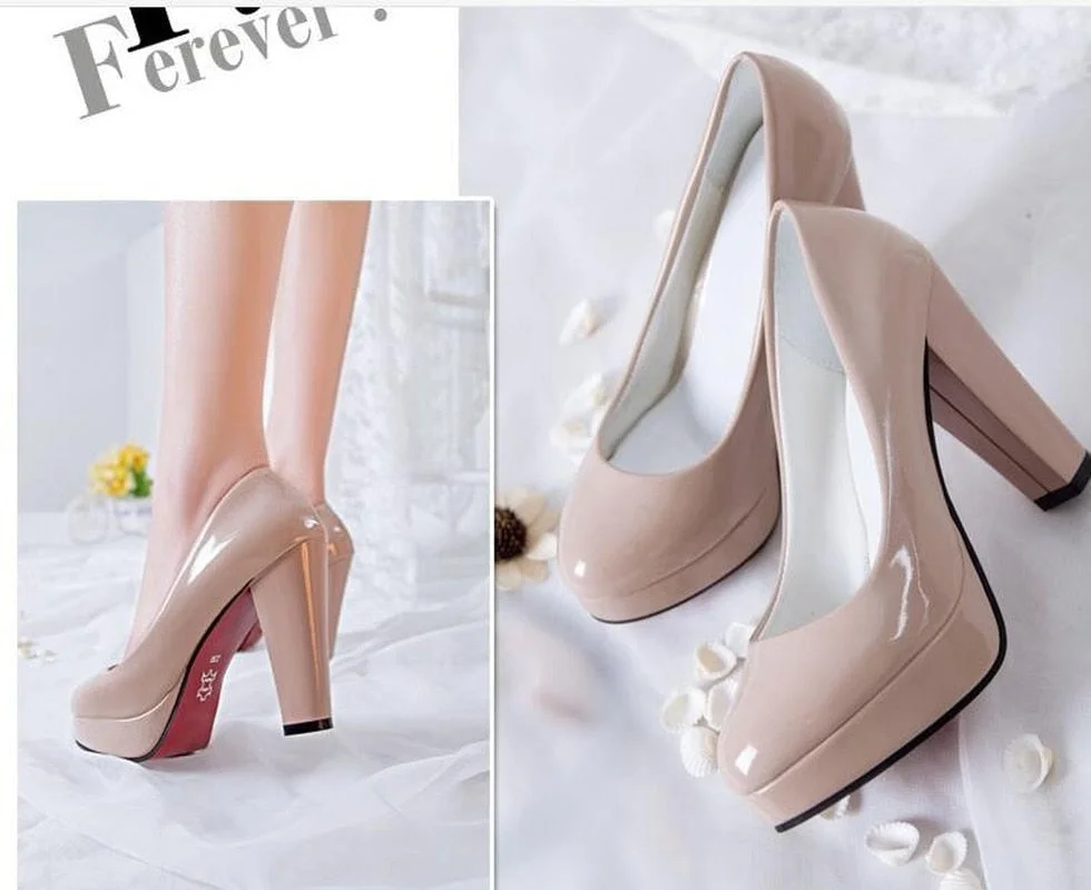Hot Women Pumps Shoes Women PU Leather Shallow Slip-On Round Toe High Heels Wedding Party Derss Shoes Mujer Plus Size 34-42 New