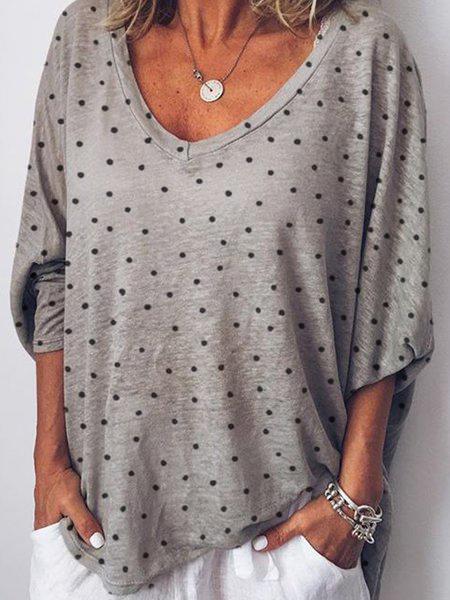 Polka Dots V-Neck Casual Shirts & Tops