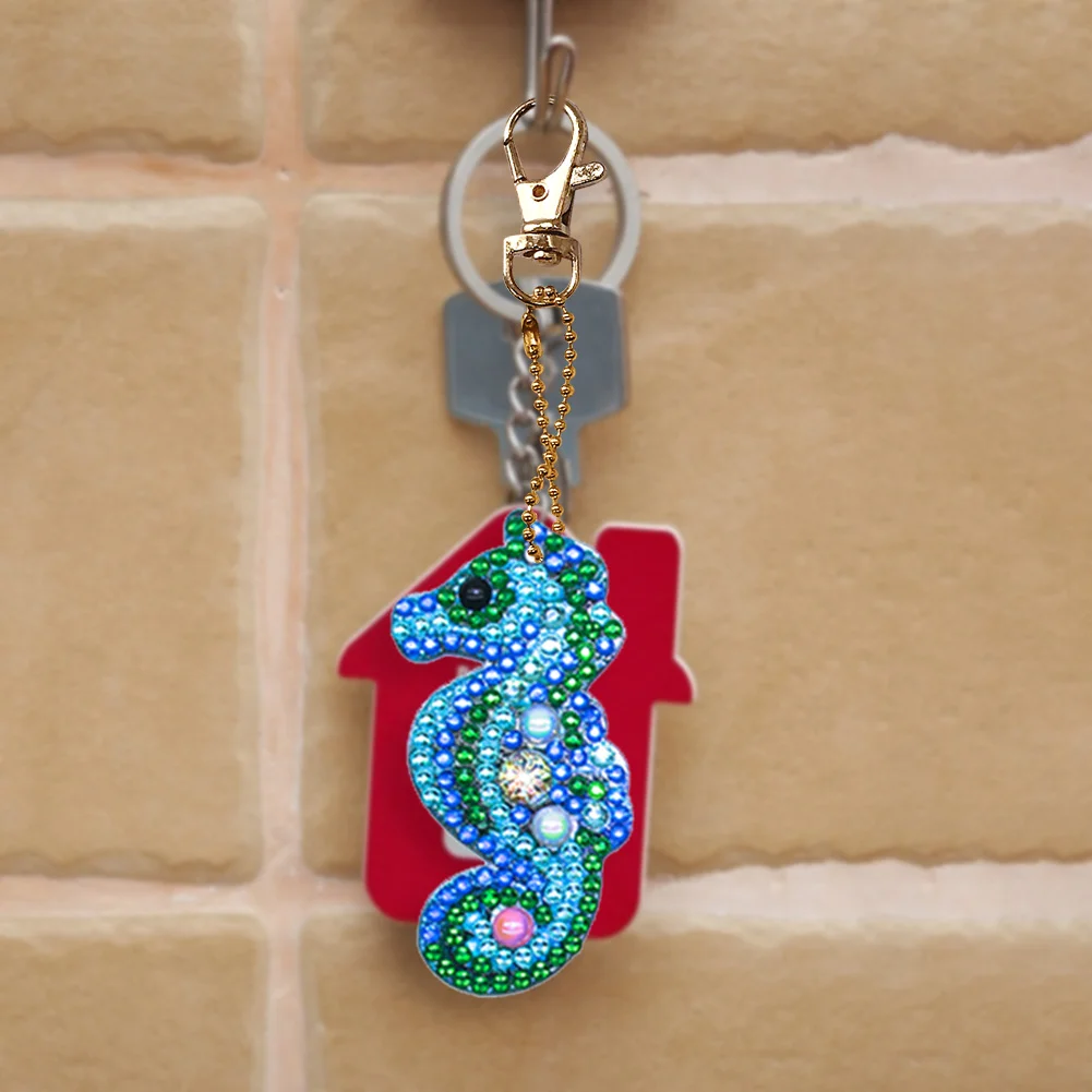 5pcs DIY Full Drill Special Shaped Diamond Painting Seahorse Keychain Craft