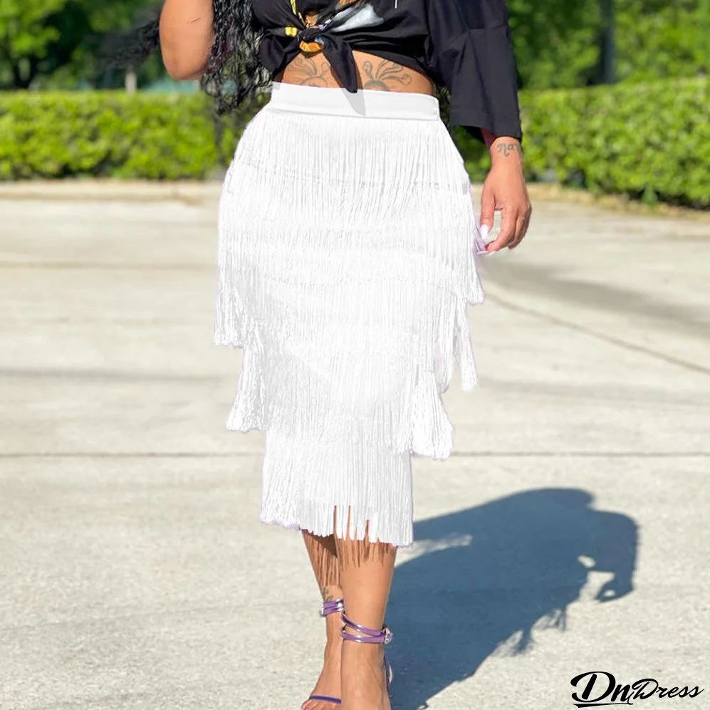 Summer women's dress fringed fashion flowy skirt midi skirt