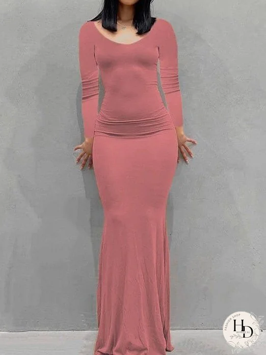 Stylish Long Sleeve Fitted Dress for Casual Wear