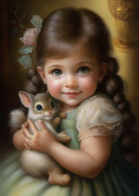  Little Girl And Rabbit 40*55CM (Canvas)AB Round Drill Diamond Painting gbfke