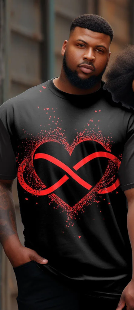 Couple's Large Size Heart-To-Heart Round Neck Short-Sleeved T-Shirt