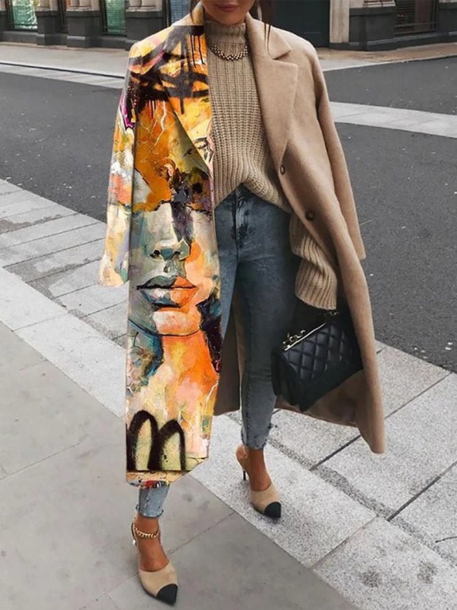 Casual Cloth Blended Geometric Printed Long Sleeves Outerwear