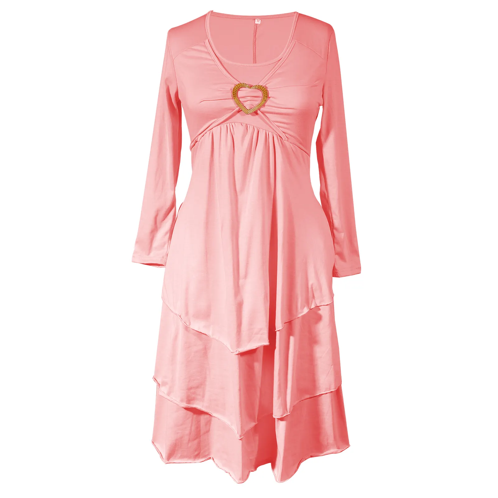 Women's Plain Regular Fit Crew Neck Pockets Casual Midi Dress