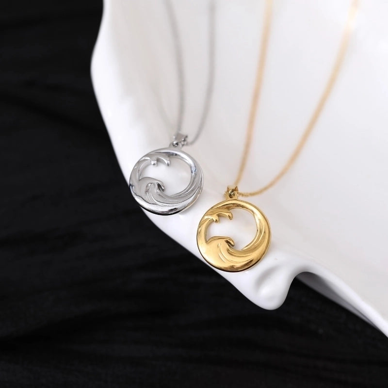 Casual Hawaiian Sea Wave 201 Stainless Steel 304 Stainless Steel 18K Gold Plated Hollow Out Pendant Necklace