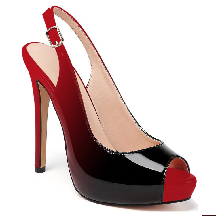 120mm Women's Strap Slingback Sandals Peep Toe Platform Stilettos Patent Heels-MERUMOTE