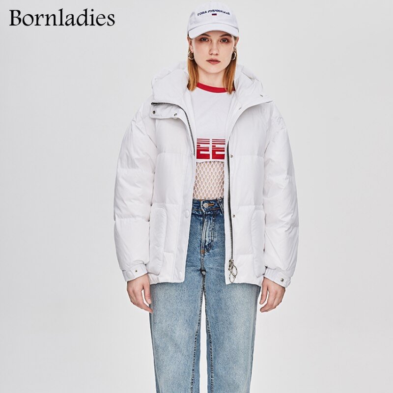 Bornladies 2022 Winter New Fashion Street Designer Brand Womens White Duck Down Jacket Pretty Girls Outerwear Coat With Belt