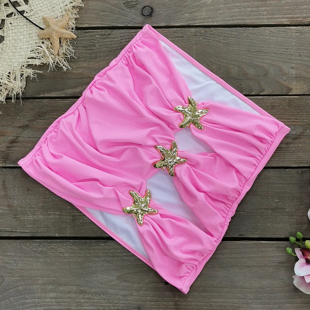 Uveng Sexy Hollow Strap One-Piece Swimsuit Woman 2025 New Swimsuit Half-Body Skirt Two-Piece