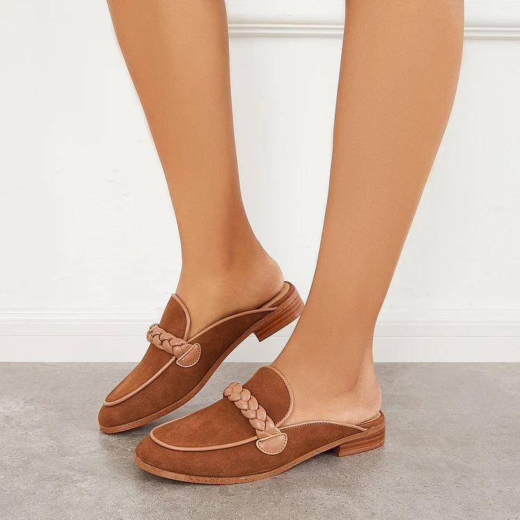 Braided Straps Flat Loafers Slip on Backless Mules