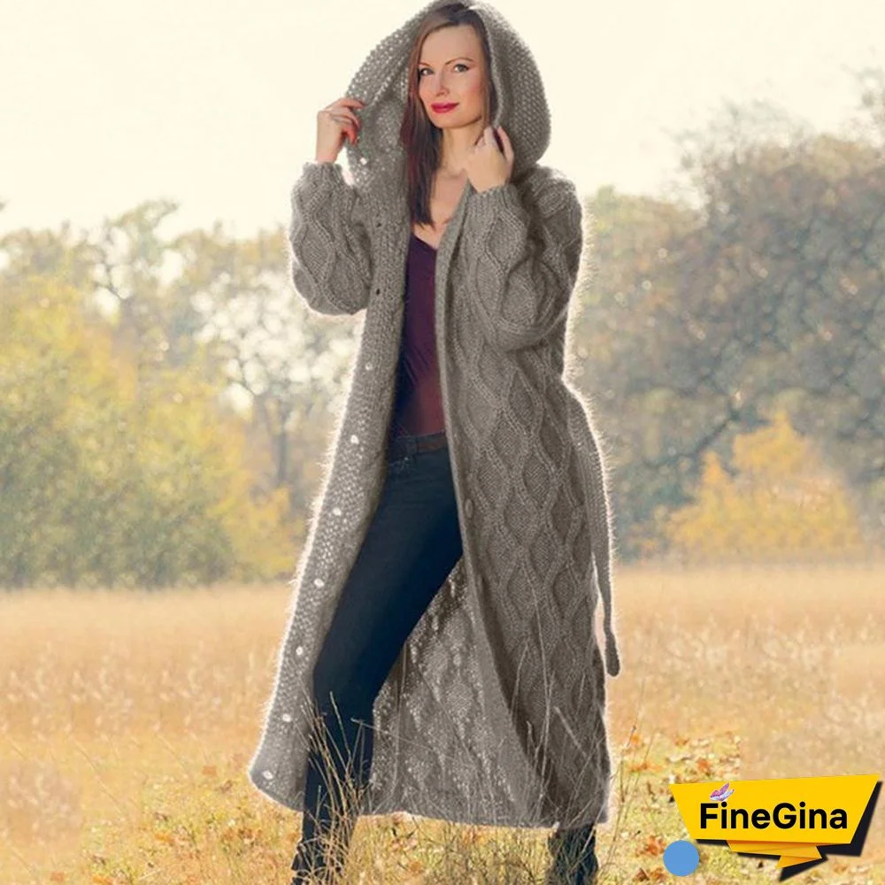 Pure Color Button Long Knitting Outerwear