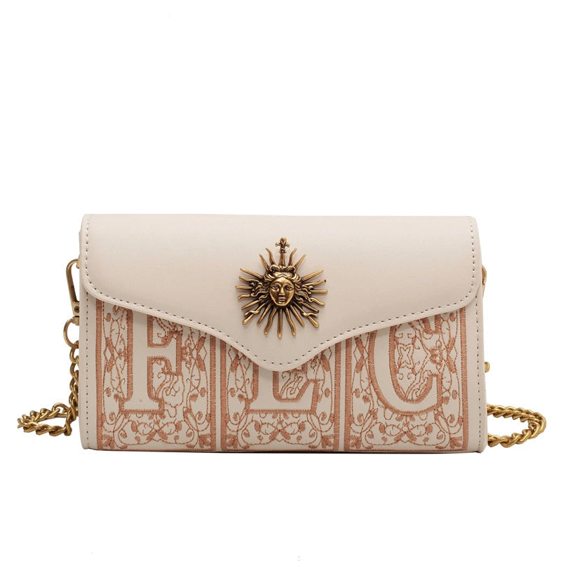 Niche Design Embroidered Chain Bag Women’s Shoulder Crossbody Bag New Fashion Western Style Textious Small Square Bag