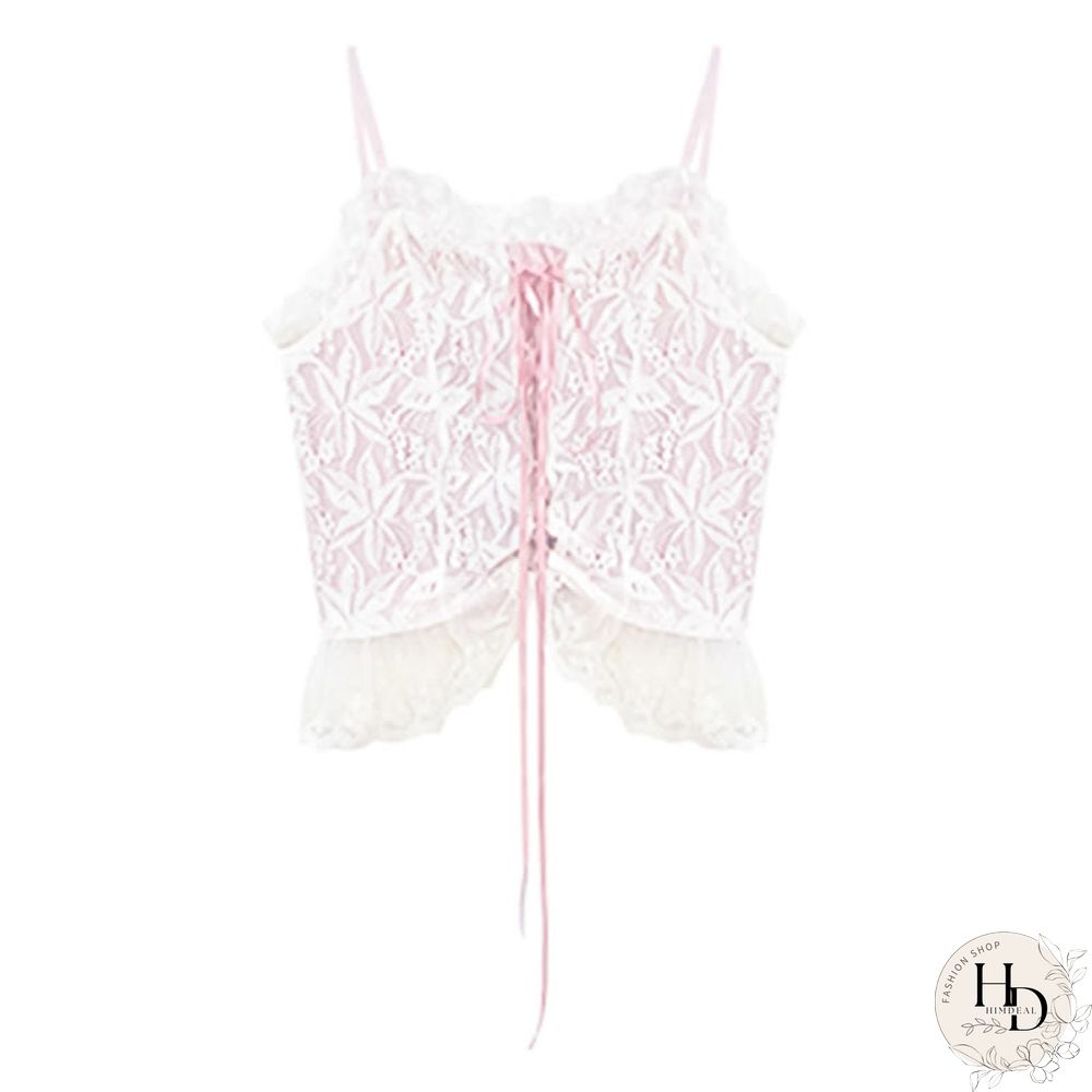 Pure Color Cardigan Lace-up Lace Corset Top Layered Mini Skirt