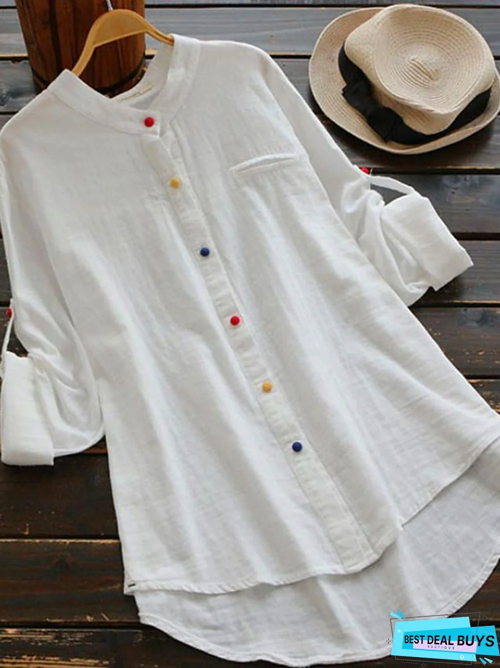 Women's Plus Size Blouse Shirt Solid Colored Plain Long Sleeve V Neck Tops Loose Cotton Basic Top White Blue Red