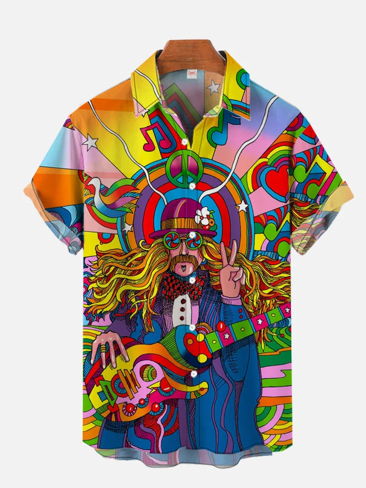 Abstract Colorful Music Love And Peace Printing Short Sleeve Shirt