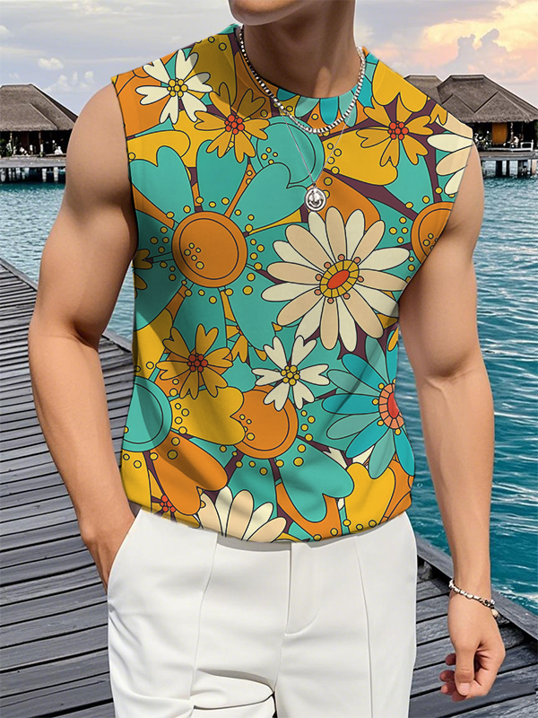 Men's Flower Abstract Vacation Art Print Tank Top