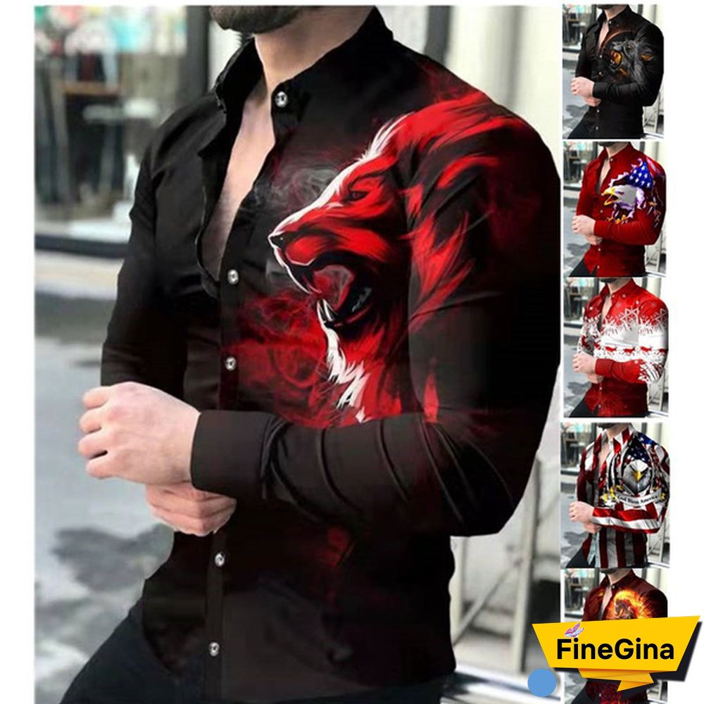 Spring European and American New Style Shirt Men's Long-sleeved Animal Print Shirt Fashion Cardigan