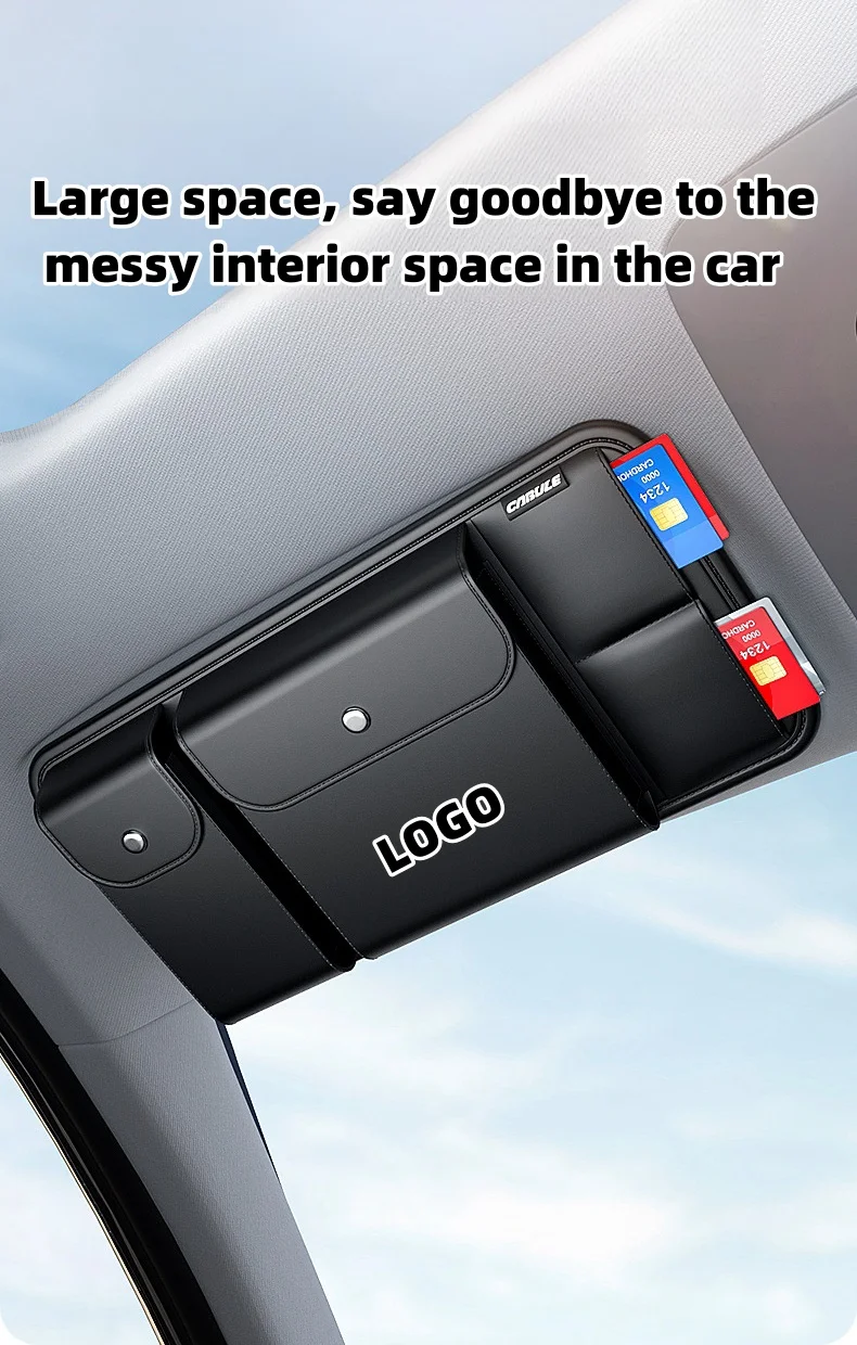 Multifunctional car sun visor leather storage bag